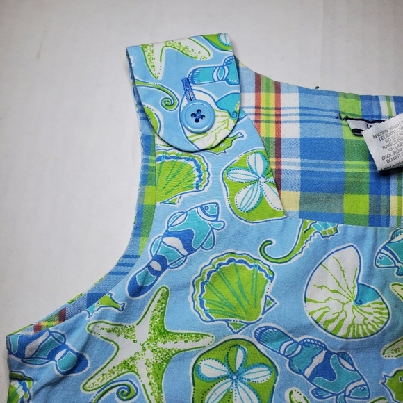 Heartstrings, nautical Dress Blue and Green Starfish/reversible  plaid Sz 4 - Picture 2 of 10
